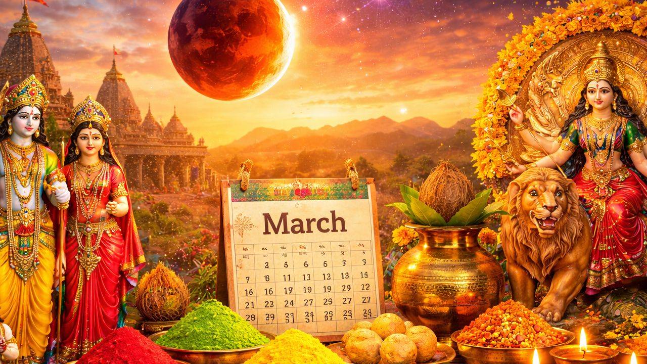 मार्च 2026 के व्रत-त्योहार: होली, चैत्र नवरात्रि, राम नवमी और साल का पहला चंद्र ग्रहण, देखें पूरी लिस्ट