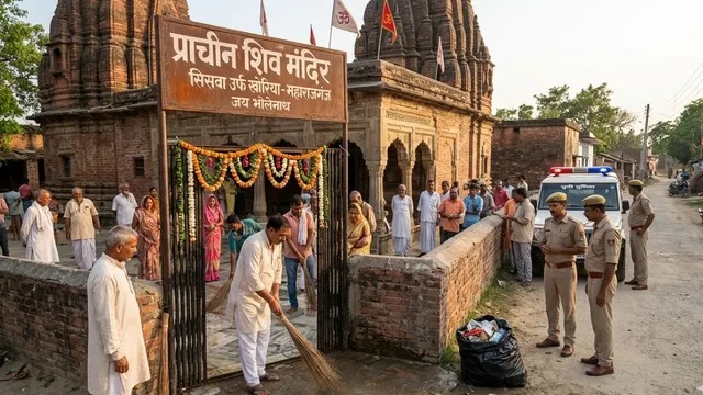 शिव मंदिर में फेंका मांस का टुकड़ा, गांव में तनाव, पुलिस फोर्स तैनात