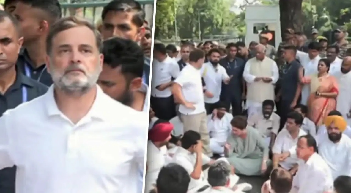 PM आवास के पास राहुल गांधी और प्रियंका धरने पर बैठे, कहा- प्रधानमंत्री इस्तीफा दें, पुलिस फोर्स पहुंची, कई कांग्रेसी नेता हिरासत में